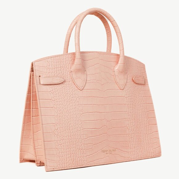 Teddy Blake Kate Croco 12" Nude Pink Leather Tote - Picture 2 of 11